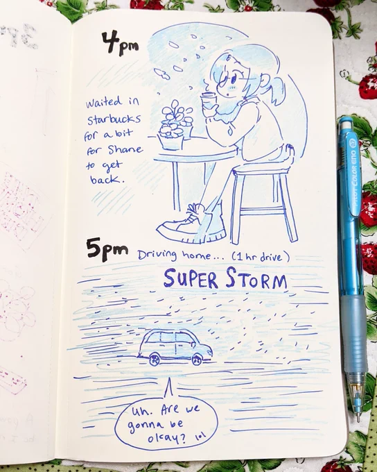 Hourly comic day part 4. I left my pink pencils in the car so now we're doing blue. Lol. 