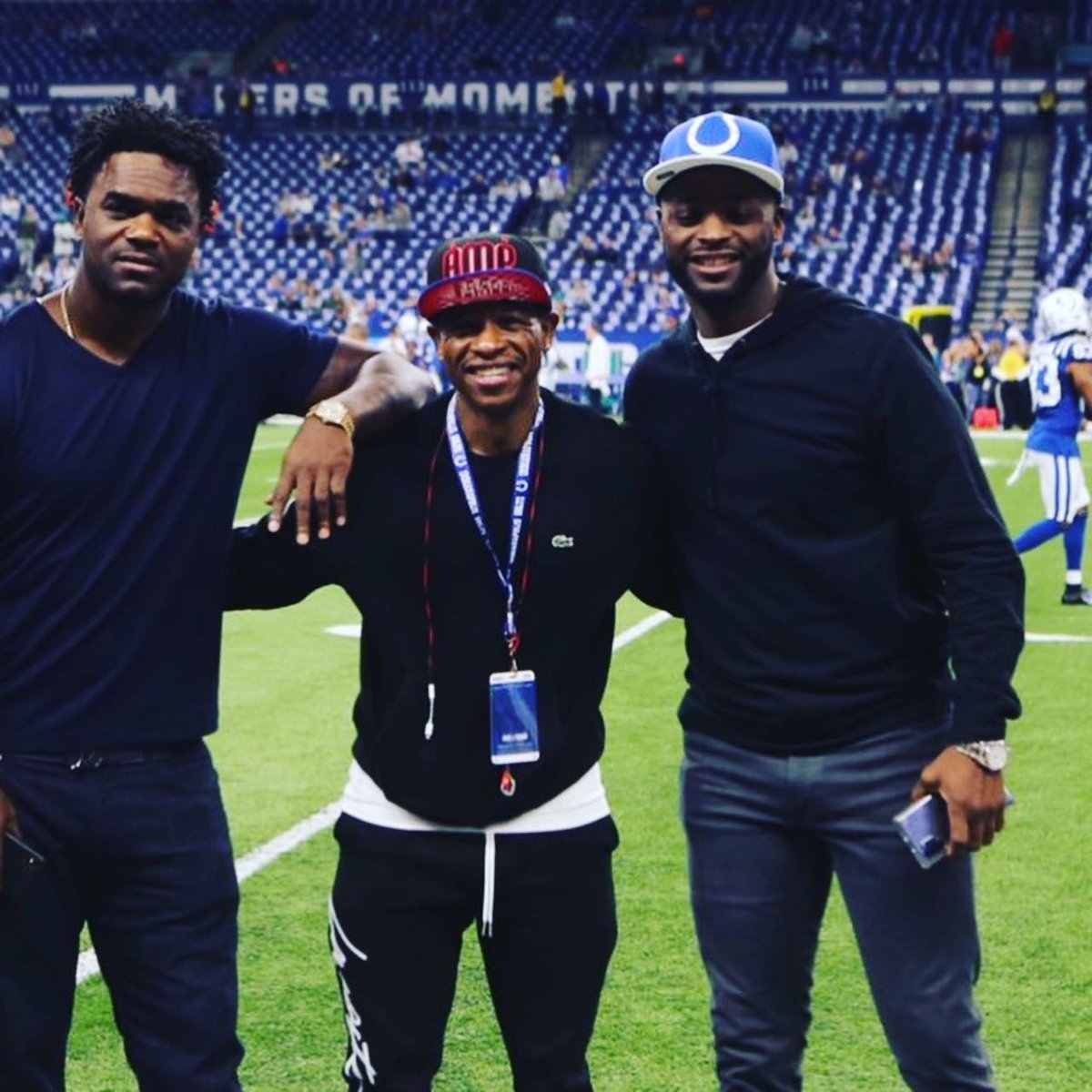 ampharris's tweet photo. The “One” on my right, @edgerrinjames is in the #nflhalloffame the one on my left @reggiewayne_17 is up next to get into the #NFLHallOfFame.  No matter what, Congratulations to both @colts legends.  Lol, boy do we have some stories to tell.#20PlusYearsOfFriendship https://t.co/HVz0SLU9Le