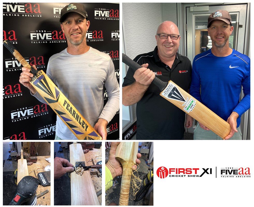 FirstXICricket's tweet photo. Thanks to Matt the Adelaide Bat Doctor for restoring Bonz's beloved DF... Amazing job.

Have a listen to this week's podcast to hear more from Matt and special guests Wes Agar and Bridget Patterson.

Tune in LIVE every Saturday at 6pm on @1395FIVEaa #cricketnuffies https://t.co/deBMiJSABh