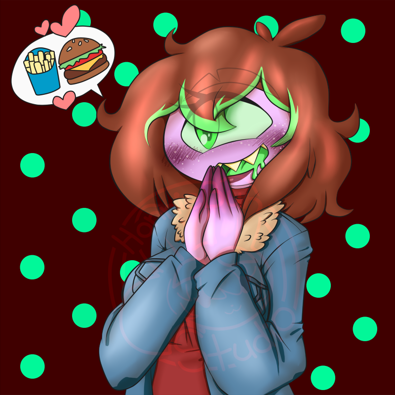 Mooshi_Muffin's tweet photo. The final product of a hungry Uno! enjoy! #ProjectSugar #UnoEyisha #monster #monstergirl #cyclops #cyclopsgirl #freckles #fastfood #burgers #fries #WIP https://t.co/im4fOGIztc