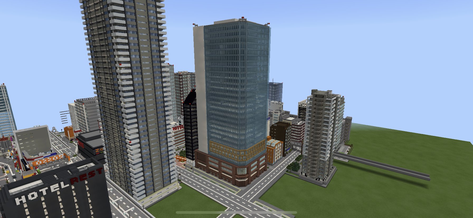 マイクラ大都市建築by田中の支配下 در توییتر マインクラフト Minecraft 現代建築 今日の建築no 55 ガラス張りの複合ビル 久しぶりの大型建築 疲れました
