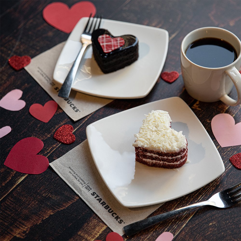 StarbucksIndia's tweet photo. Our favourite, heart shaped #DutchTruffle &amp; #RedVelvet cakes are here! Relish them this Valentine season at a Starbucks store near you. #AllThingsValentine #StarbucksDate https://t.co/Z7l8j24hz1