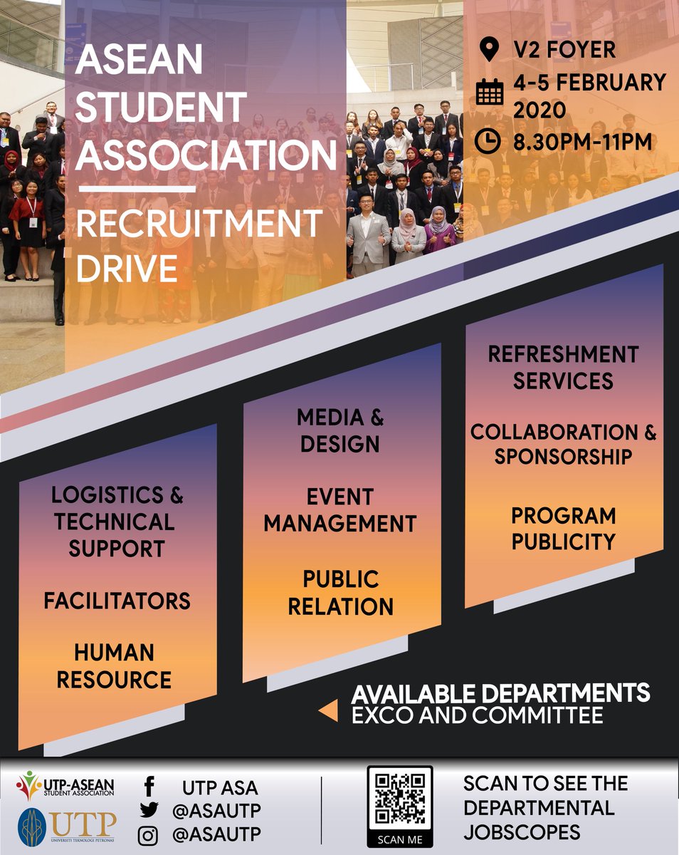 asautp's tweet photo. 🚩 *[ASEAN STUDENT ASSOCIATION RECRUITMENT DRIVE]* 🚩

Hi UTP-ians!
Don't miss the opportunity to become part of us and gain more insights on ASEAN-related issues, broaden your network with others and sharpen your soft skills! ✨💯

We hope to see you there! 🙌🏻 https://t.co/1fs8I3wz55