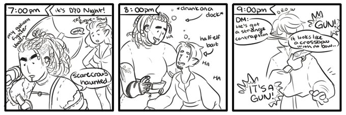 7:00 - 9:00: D&amp;D time! I play as a Goliath Fighter named Vauun, @tomasevf101 plays a Tiefling Rogue named Soul and @Kneders plays a Halfling Druid named Willou! 