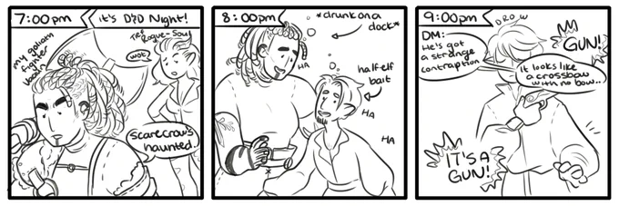 7:00 - 9:00: D&amp;D time! I play as a Goliath Fighter named Vauun, @tomasevf101 plays a Tiefling Rogue named Soul and @Kneders plays a Halfling Druid named Willou! 