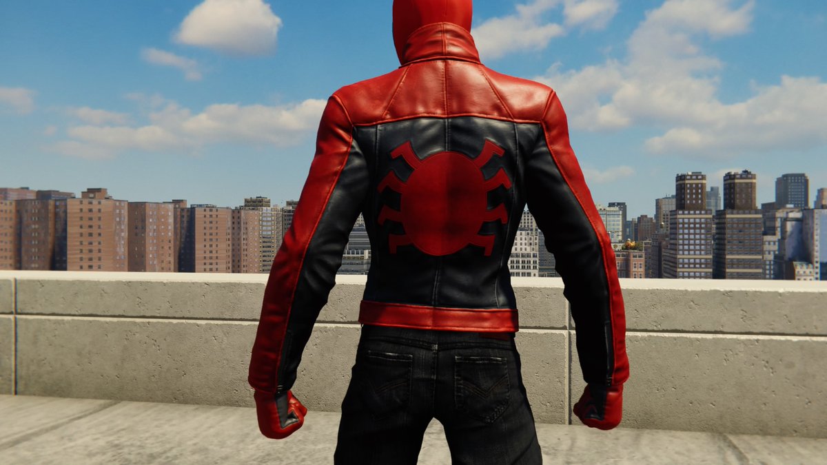 ◦ Last Stand Suit ◦⌁ suit power: enemies cannot block or interrupt your attacks, even if they have shields ⌁ not gonna lie, love the colors⌁ AND i love the texture of the leather⌁ black jeans for the win⌁ suit from an alternate reality