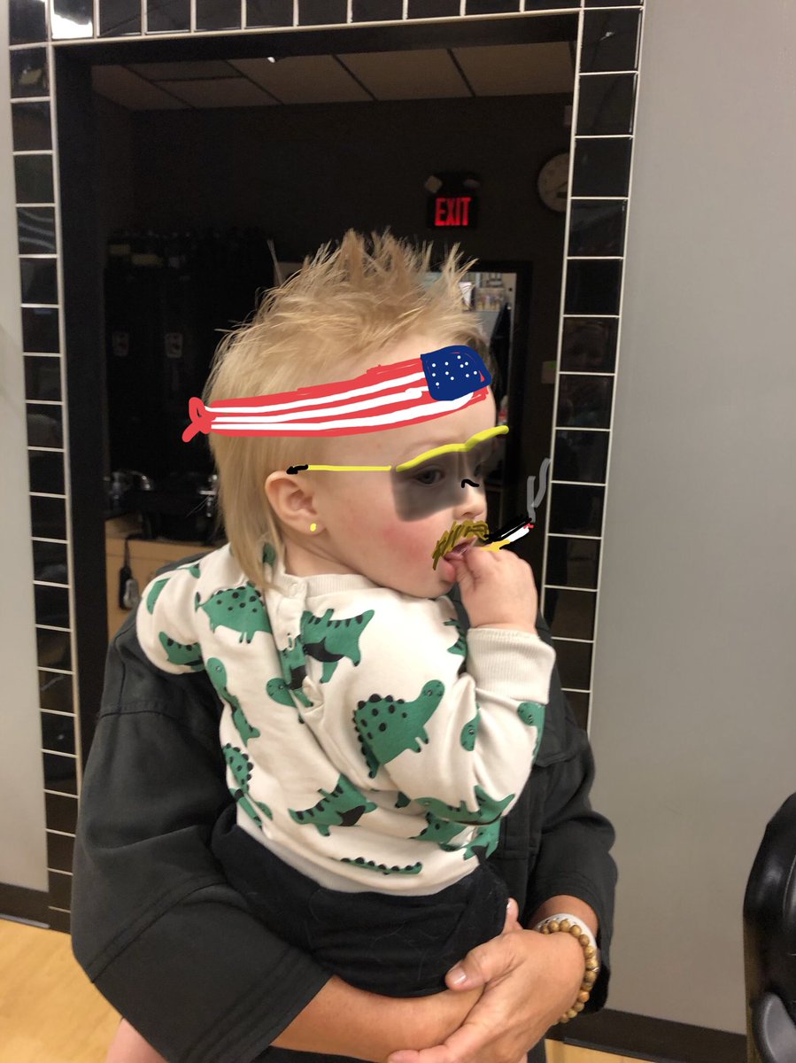 CaleConley's tweet photo. Usually a dad would be very happy for his son’s first hair cut, but I am finding myself to be extremely jealous. My son rocks a killer mullet! https://t.co/UT4UDsbdWp
