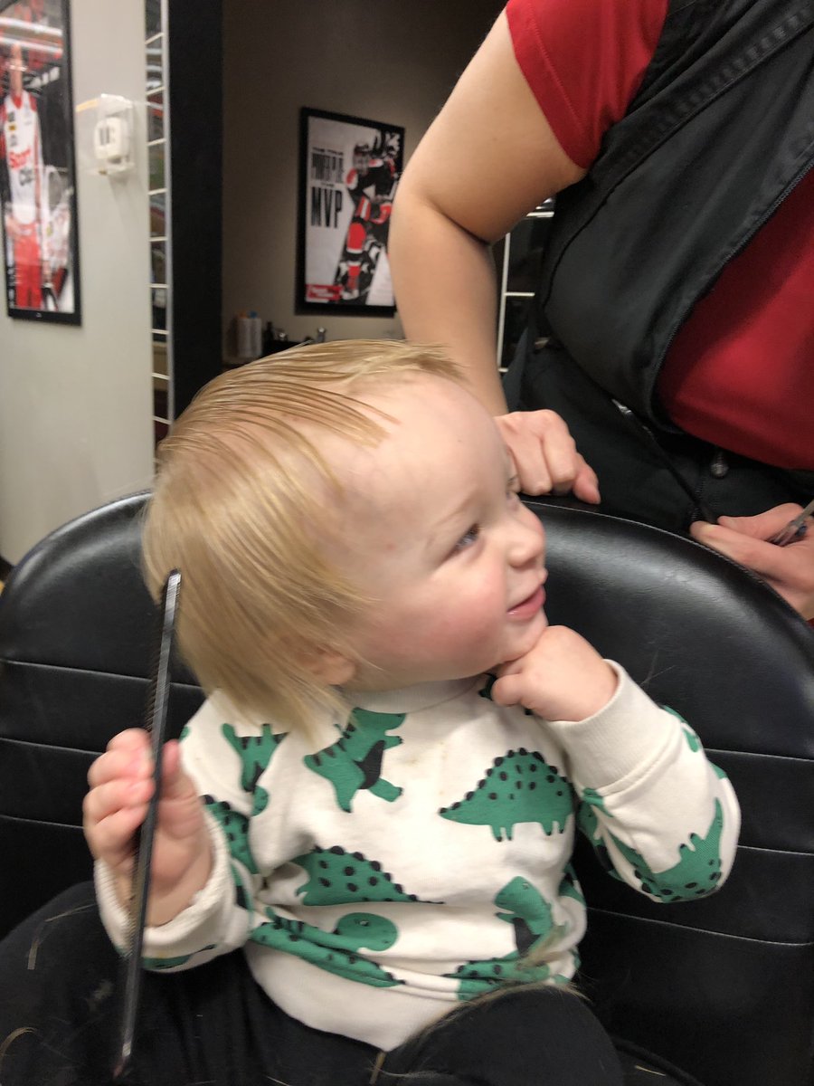 CaleConley's tweet photo. Usually a dad would be very happy for his son’s first hair cut, but I am finding myself to be extremely jealous. My son rocks a killer mullet! https://t.co/UT4UDsbdWp