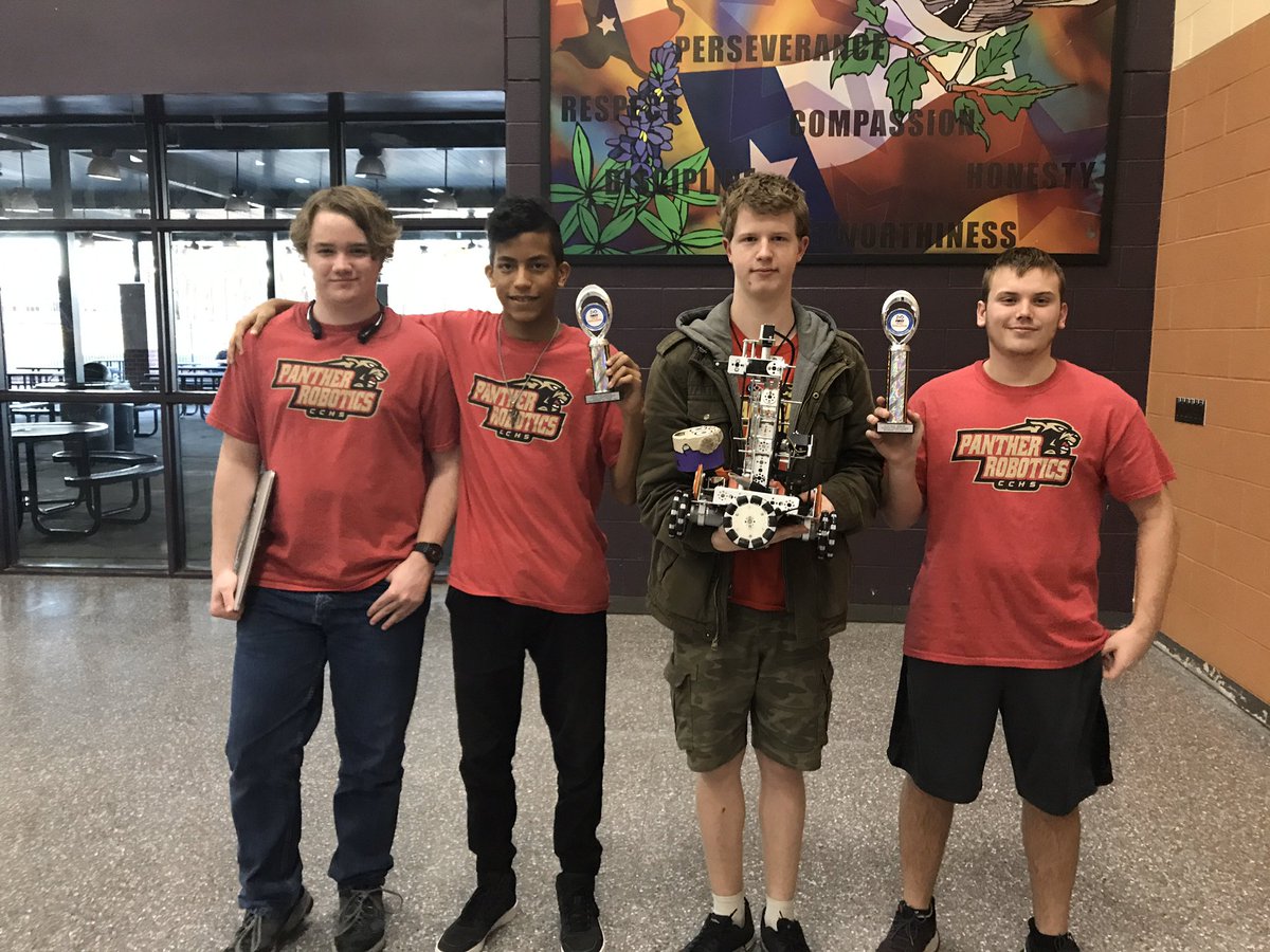PantherRobotic2's tweet image. Our team came home with two trophies...1st place winning alliance trophy and 1st place for the Control award.  So excited for these boys,  they have worked hard.