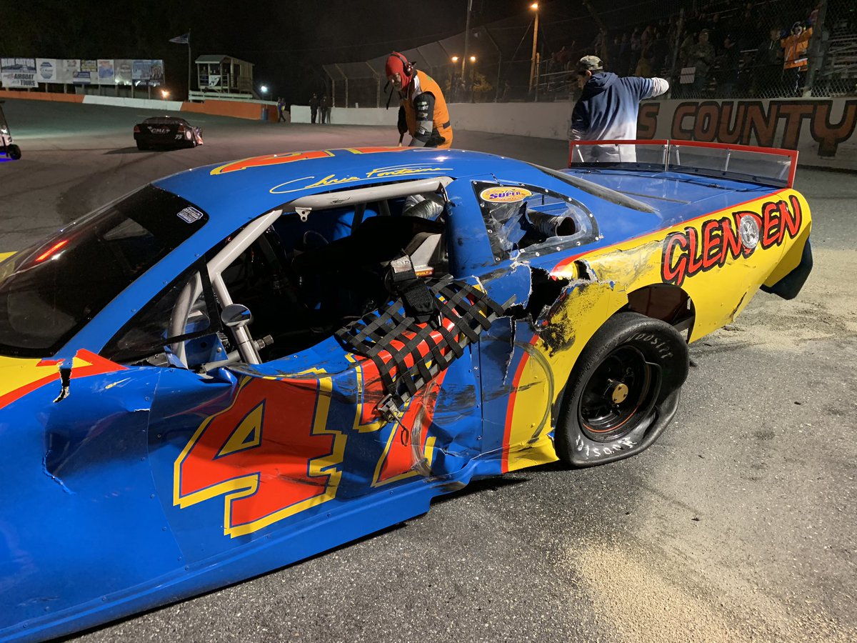 RacingAmerica's tweet photo. #CitrusSLM: The big one 😳Jon Guy, Chris Fontaine, Noah Cornman, and Dave Pletcher. Lap 34 of 75 @CitrusSpeedway.
📺: https://t.co/uap6XGE7IB https://t.co/JeHxCDudeP