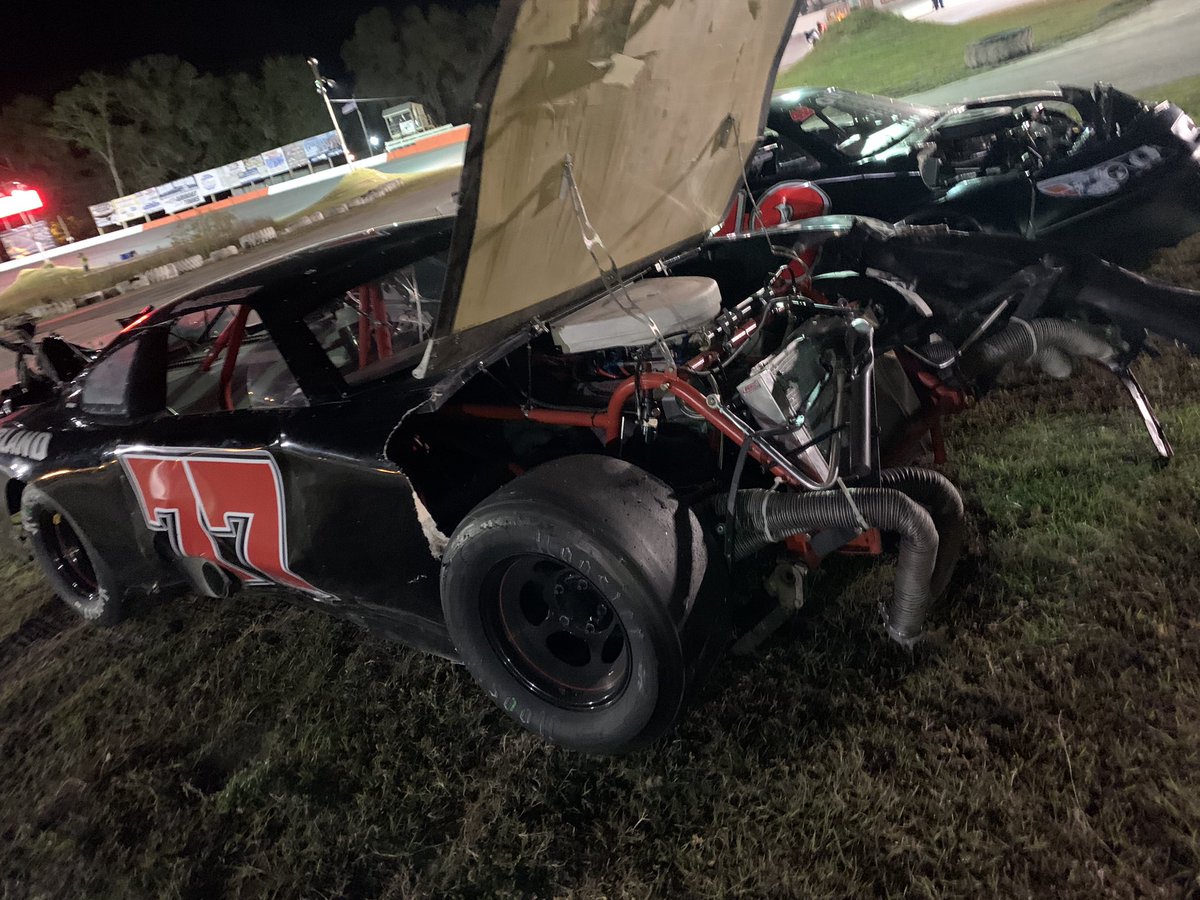 RacingAmerica's tweet photo. #CitrusSLM: The big one 😳Jon Guy, Chris Fontaine, Noah Cornman, and Dave Pletcher. Lap 34 of 75 @CitrusSpeedway.
📺: https://t.co/uap6XGE7IB https://t.co/JeHxCDudeP