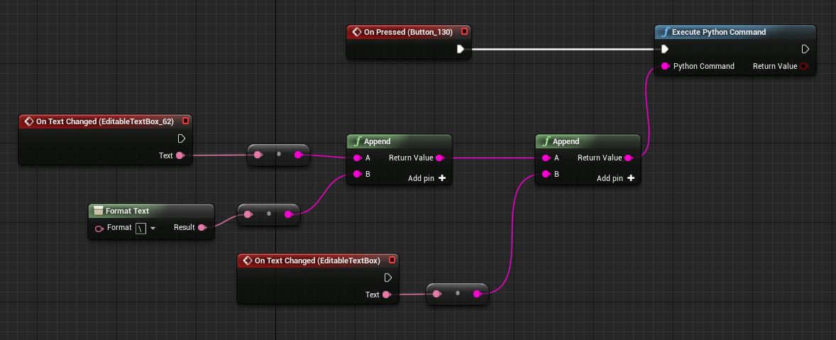 skg17948541's tweet photo. I think The TextBox strings can be got directory without using the OnTextChannged..
And how is an argument passed to Python code in the blueprint editor?
#UE4 #python #Editorutilitywidget https://t.co/iYqU9jvE6v