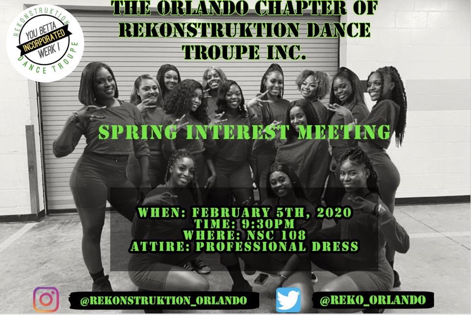 Reko_Orlando's tweet photo. Last week you got a glimpse of DHATT, but are you ready to WERK? 🚧 Come out and join the Orlando chapter of ReKonstruktion Dance Troupe Inc. for our Spring Interest Meeting this Wednesday. 💚📝 DM us with any questions or concerns #DHATTWay #UCF21 #UCF22 #UCF23 https://t.co/HT3aeYUcrl