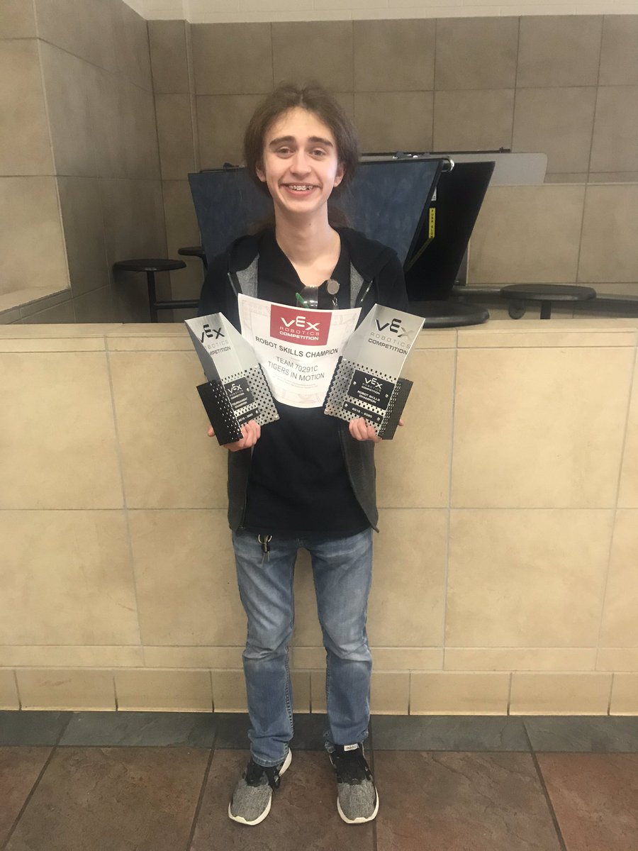 YESLarree's tweet photo. Congratulations to Commerce Tigers in Motion for winning the Skyline High School Robotics Tournament today!!!!  John “ The Hitman” Pittman Won the Tournament Championship Trophy AND the Robot Driver Skills Championship as well. Go Tigers!!! https://t.co/6btRqcewvN