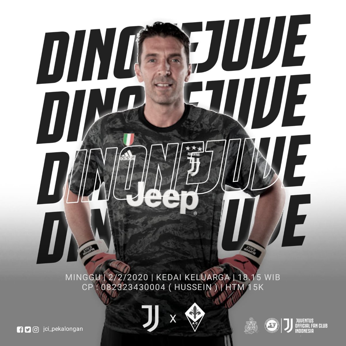 JCI PEKALONGAN PRESENT

JUVENTUS DAY

NOBAR SERIE A GIORNATA 22
JUVENTUS VS fiorentina
Minggu tanggal cantik 02 02 2020
Jam 18.00 wib (ba'dha maghrib awal)
<a href="/kedai/">kedai</a> keluarga
(Jl.kh mansyur bendan sebelah suzuki)
CP  082323430004
<a href="/JCIndonesia/">Juventini Indonesia</a> <a href="/JCI_JatengDIY/">Juventini Regional Jateng-DIY</a>