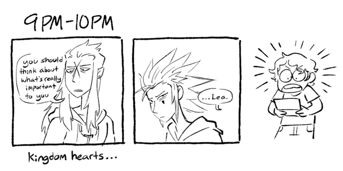 part four. this is the second year in a row ive drawn myself reacting to something im playing on my ds for an hourly 