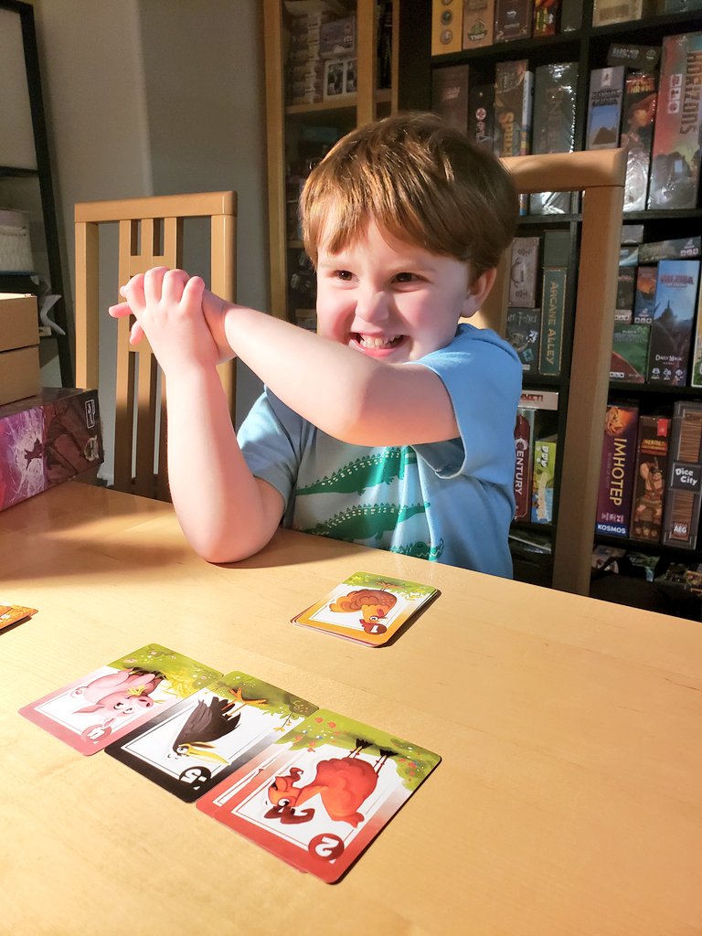 CohortVIIIGames's tweet photo. Playing #BarnyardRoundUp with our 4 year old and she's out-bluffing us. She's having a blast @DruidCityGames! #FamilyGameNight https://t.co/n27lZ7mccF