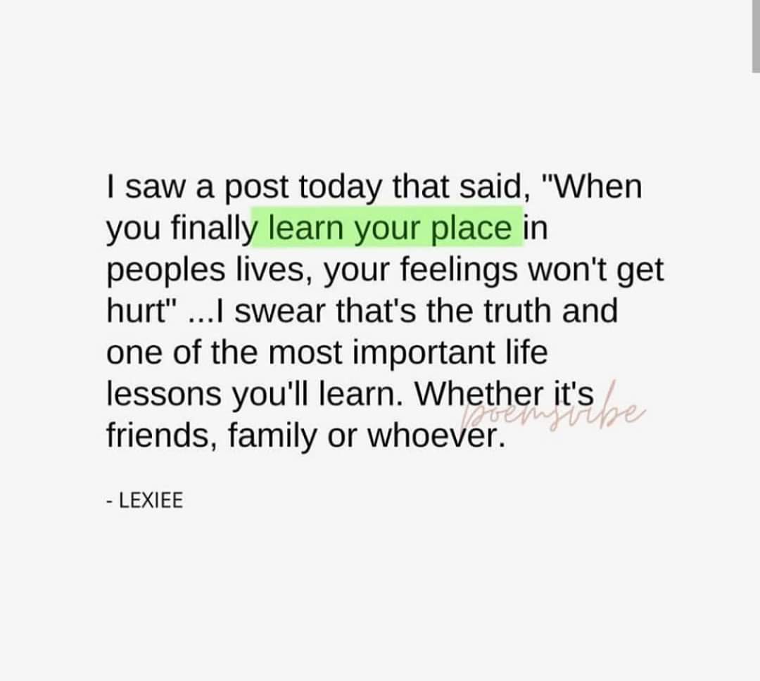 ZAFoodMusketeer's tweet photo. When you finally learn your place in people's lives, your feelings wont get hurt. 

#ThinkBIGSundayWithMarsha #SundayThoughts 
#TheFoodMusketeer https://t.co/iDObq4xetN