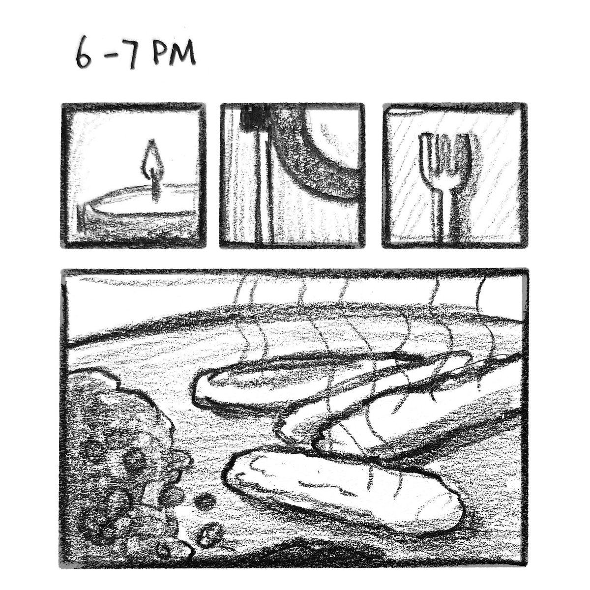 #hourlycomicday 6-7PM: fish stick dinner at my desk 