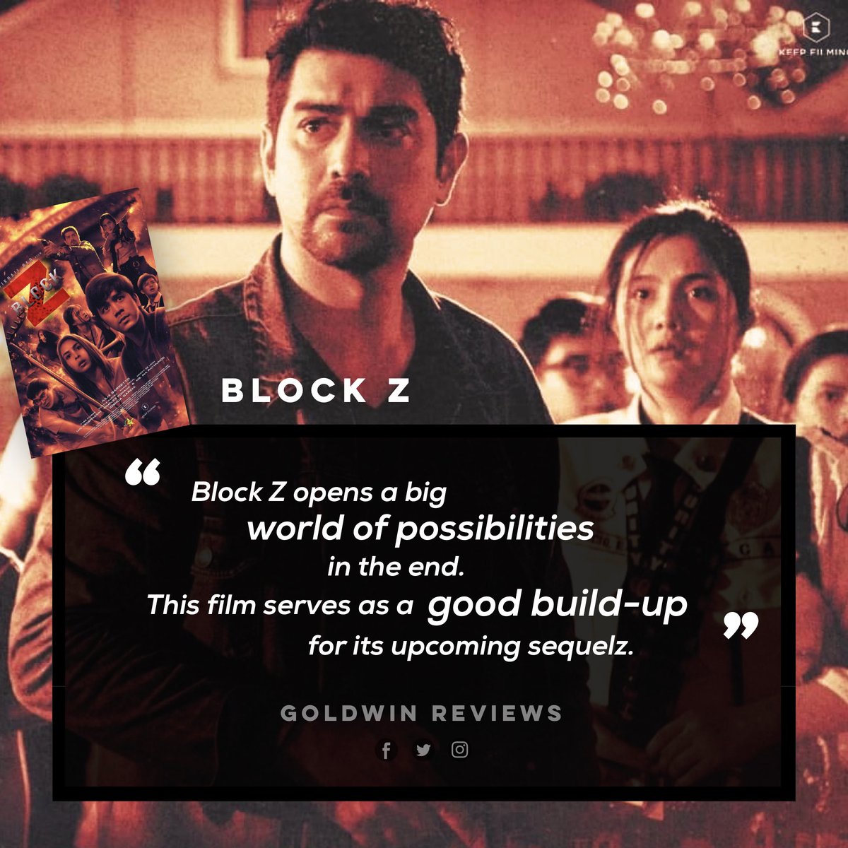 GoldwinReviews's tweet photo. Excerpts from Block Z (2020) movie review:

“Block Z opens a big world of possibilities in the end. This film serves as a good build-up for its upcoming sequelz.”

#goldwinreviews #BlockZ #MikhailRed #JuliaBarretto #JoshuaGarcia #JoshLia #BlockZhowing #BlockZundayFamDay https://t.co/Xykf3UgrY0