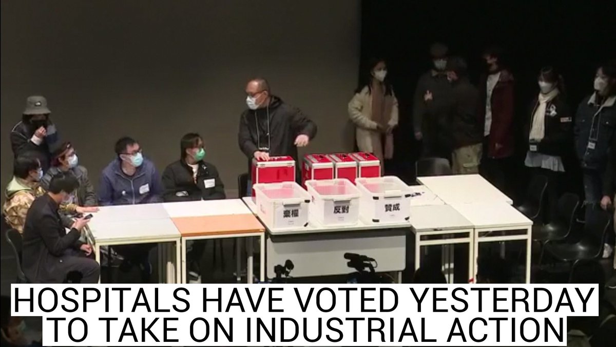 3,123 #HospitalAuthority Employees Alliance members consisting of doctors, nurses &amp; other medical professionals on #HK's public hospitals have voted yesterday to take on industrial action starting on Monday in a bid to force the #HKgovernment to close all Mainland China borders.
