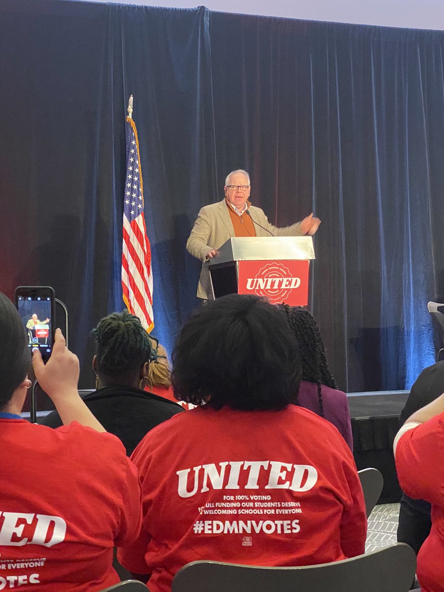 JessicaLHehir's tweet image. “Don’t mistake my kindness for weakness,” @GovTimWalz at the @EducationMN #unitysummit This is our time. #fullyfunded #equity #edmnvotes