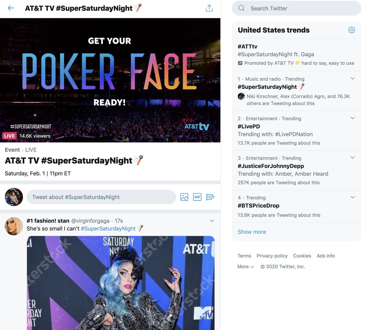 #SuperSaturdayNight is Trending #1 in the world! So ready for some <a href="/ladygaga/">Lady Gaga</a>  and let's get those RTs going to donate to the <a href="/BTWFoundation/">Born This Way Foundation</a> !