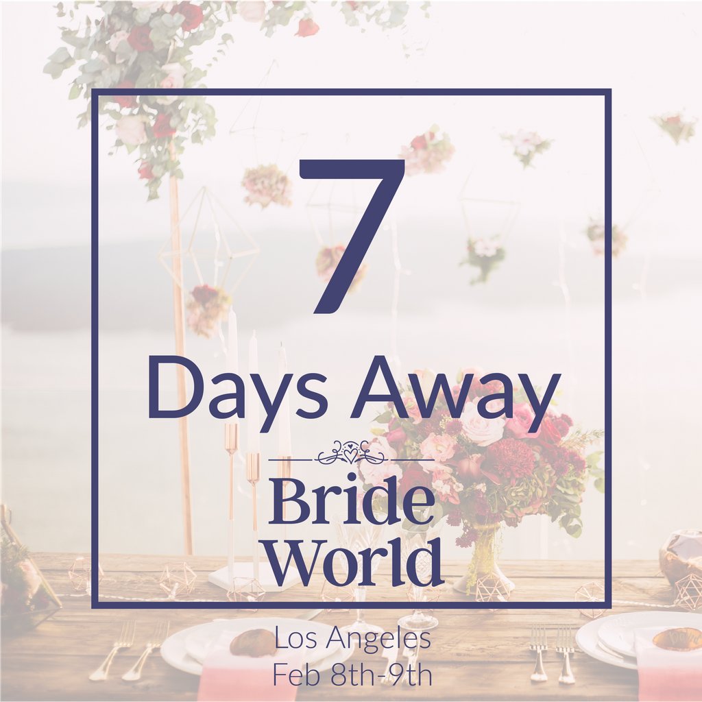 BrideWorld's tweet image. We are 7 days away from the start of our LA Show! Have you gotten your FREE tickets? You'll see planning ideas and inspiration from up to 150 wedding vendors.

🎟 Register to Attend and use Promo Code RING42 to get 5 FREE ADMISSIONS! bit.ly/BWFeb8to9LosAn… #WeddingShow #LABride