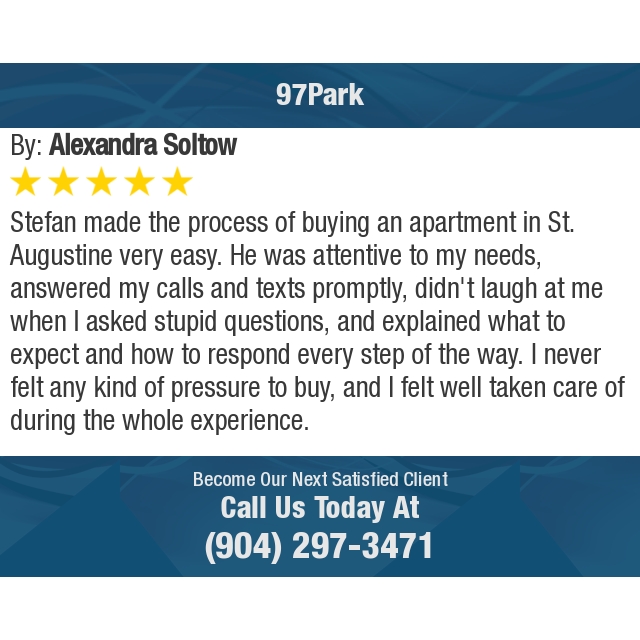 karenzander's tweet photo. 5 Star: Alexandra S. "Stefan made the process of buying an apartment in St. Augustine very easy. He was attentive to my needs,..." https://t.co/zQzscBTFa9
