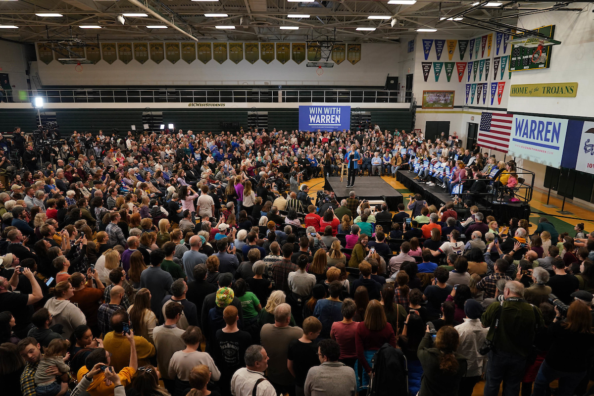 The crowd at the Iowa City rally.