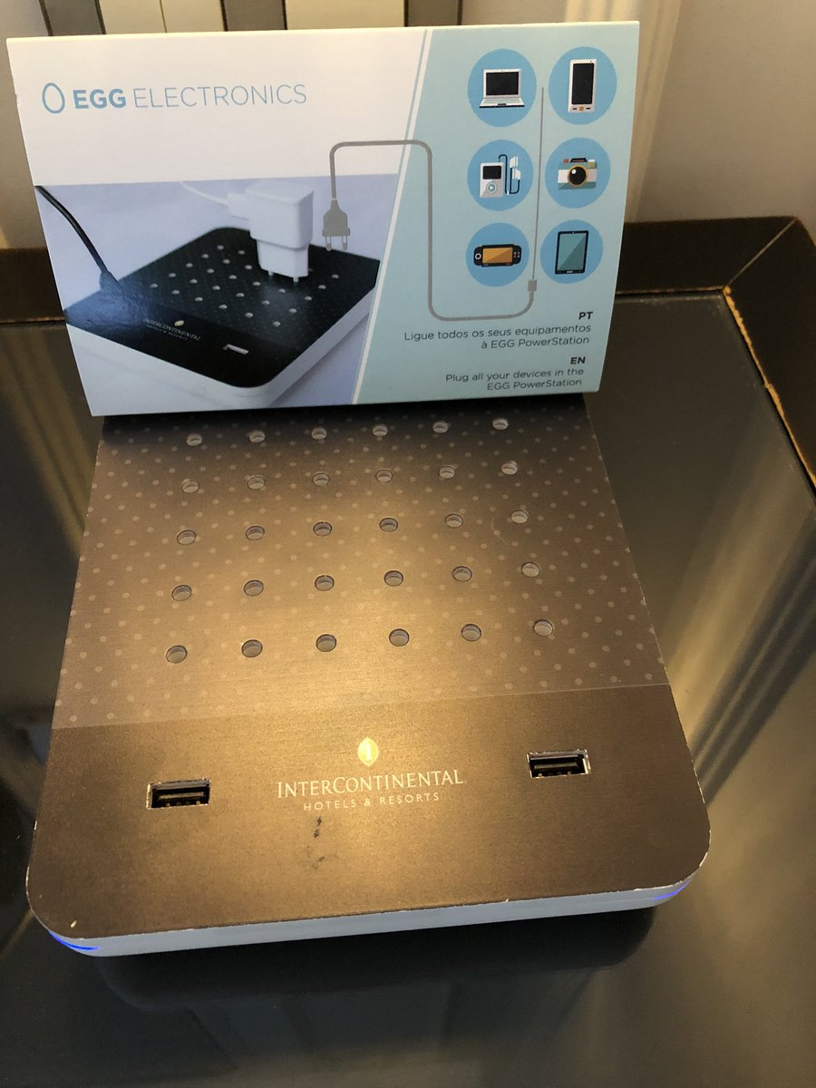 This is one of the best ideas I’ve seen in a hotel for charging devices! 

You can plug stuff in in any direction, into any 2 sockets so there’s no chance of chargers not fitting because of how far apart sockets are or how close tables etc are