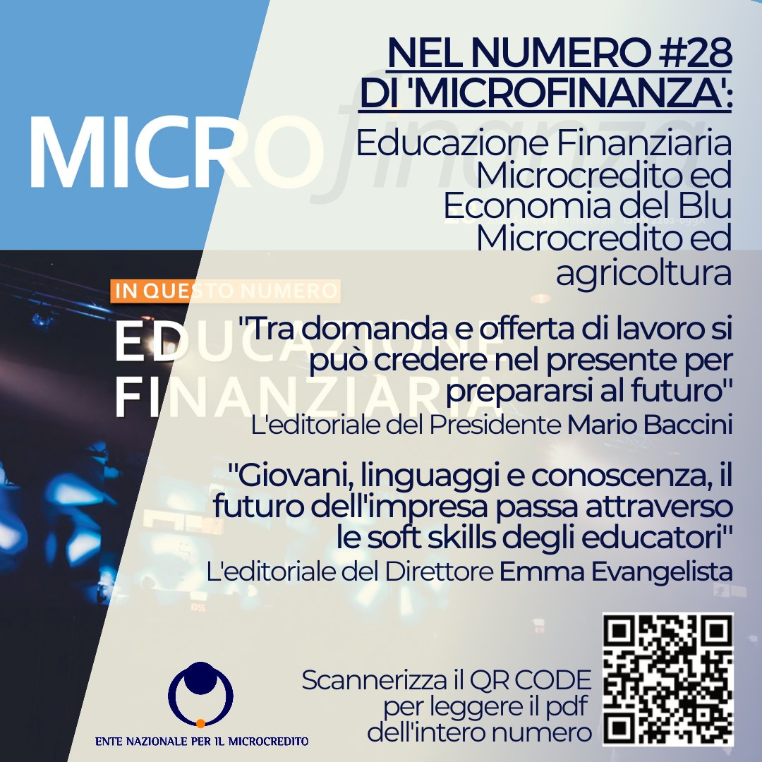 🚨Il nuovo numero di #Microfinanza è disponibile!
🖋 All'interno anche gli editoriali del Presidente <a href="/MarioBaccini/">MarioBaccini</a> e del Direttore <a href="/EmmaEvangelista/">Emma Evangelista</a>
🗞 Leggilo gratuitamente anche online: scannerizza il QR oppure clicca qui 👉🏼 ow.ly/hgwo50ybb4J

#Microcredito #Impresa
