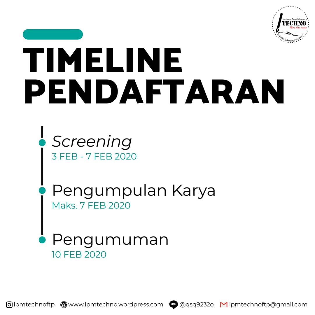 [OPEN RECRUITMENT ANGGOTA TECHNO 2020]

Halo Sobat Techno! Akhirnya pendaftaran anggota Techno 2020 dibuka. Jangan lupa perhatikan alur, syarat, dan timeline pendaftarannya yaa. Kami tunggu di sekret LPM Techno 😉

Selamat berjuang!
Salam Persma!
