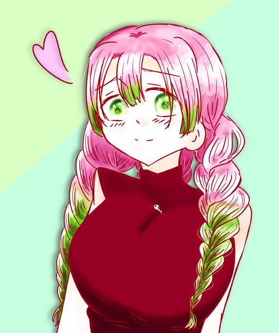 永雪さんがTwitterに投稿した甘露寺蜜璃(鬼滅の刃)のイラスト。