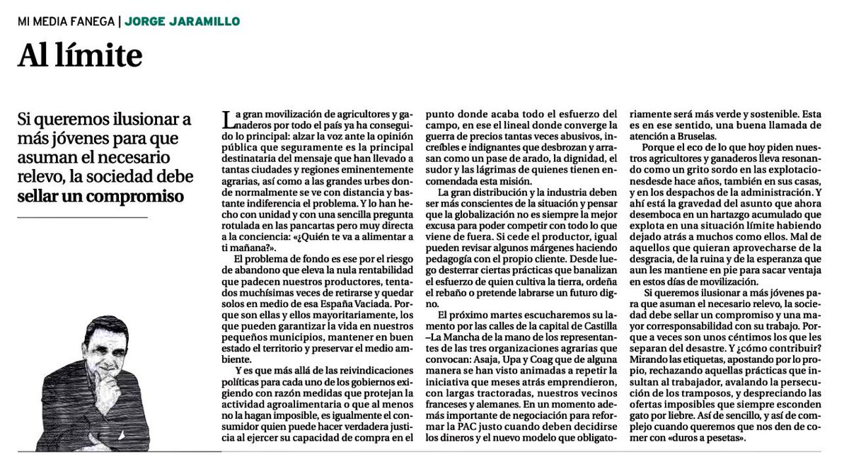 AsajaNacional's tweet photo. “Si queremos ilusionar a más jóvenes para que asumen el necesario relevo, la sociedad debe sellar un compromiso”, #AgricultoresAlLimite✍️ @jorjaramil¿Quién te va a alimentar a ti mañana? #EspañaVaciada #MediaFanega https://t.co/L96IuPs26o