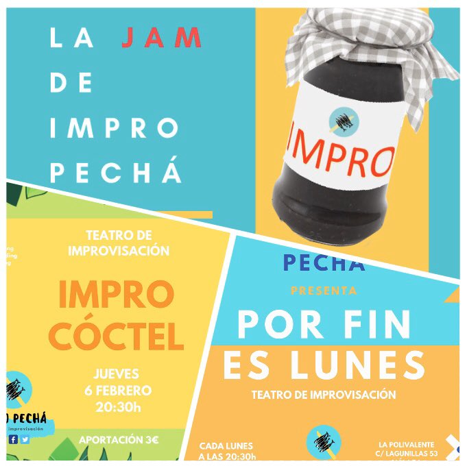Ya no hay excusa posible para conocer la impro malagueña, elige el día que más te apetezca y ven a divertirte con nosotrxs.
Llega pronto y coge sitio😏🪑.
🗓3 febrero = Por fin es lunes.
🗓6 febrero = Impro Cóctel.
🗓9 febrero = La Jam de Impro Pechá.