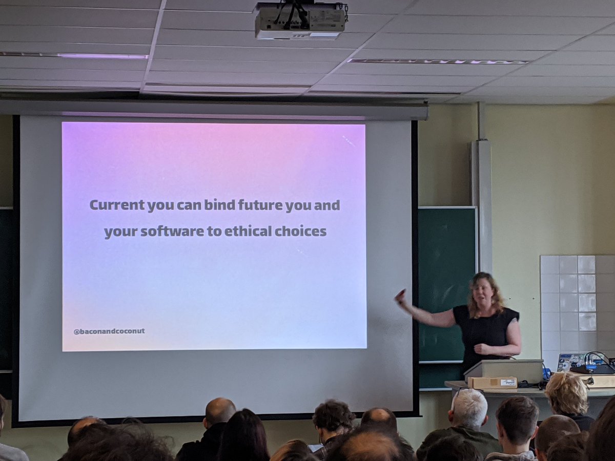 Current you can bind future you and your software to ethical choices, said @baconandcoconut