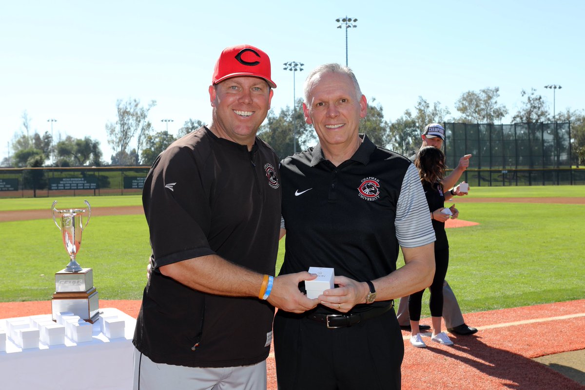 ChapmanSports's tweet photo. We got them really big rings! The 2019 national champs received their rings today before the Alumni Game. The 2020 season officially starts next week! #weCUpanthers👀 #Pawsup #ChapmanU #d3baseball https://t.co/28cZxa0LP4
