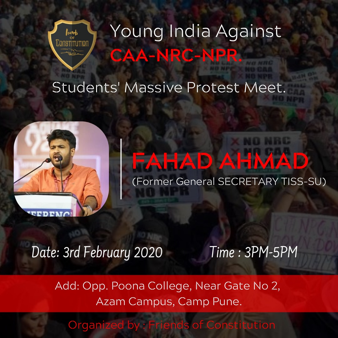 FriendsofConst1's tweet photo. Students of Pune have organized a protest against CAA-NRC-NPR.
#Students
#studentsprotest
#NOTOCAA
#NRC_CAA_Protest
#StudentsAgainstCAA
#StudentsAgainstNRC
#StudentsAgainstNPR
@FahadTISS @TheQuint @thewire_in @ThePrintIndia @scroll_in @ndtv @aajtak @ABPNews @abpmajhatv https://t.co/1ejah53PVL