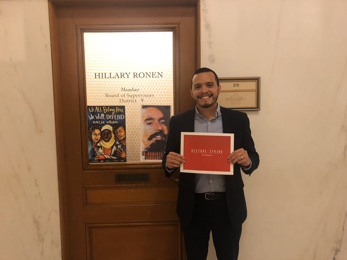 CCSFCollective's tweet photo. Thank you @HillaryRonen and legislative aides Paul for supporting #EmergencyBridgeFunding to #RestoreSpring! #CCSF https://t.co/LrO6j9PygB