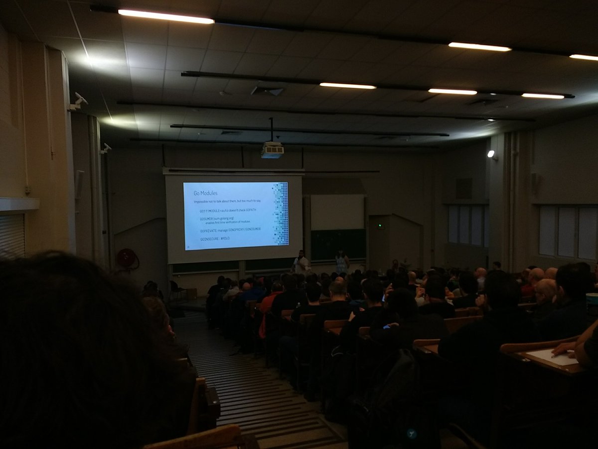 Starting day 2 of #FOSDEM with "The State of Go" by <a href="/MaartjeME/">@maartje@blahaj.social</a> and <a href="/francesc/">francesc</a>