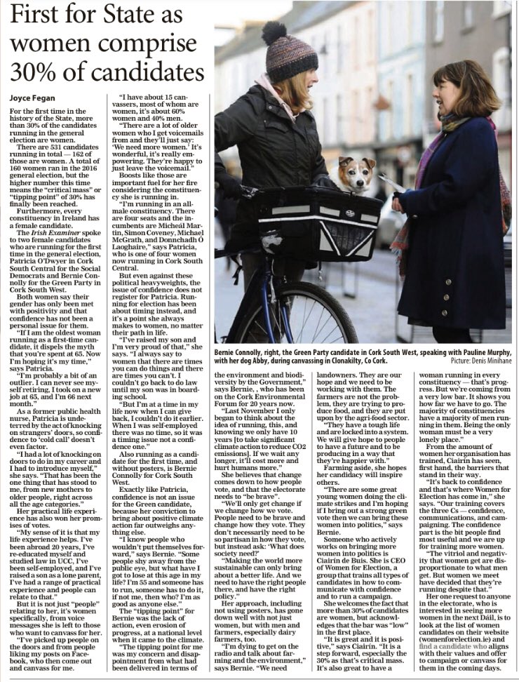 Irish Examiner article titled: First for State as women comprise 30% of candidates
