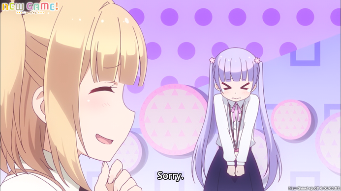 screenshot from New Game! ep.05 @ 01:03.52
"Sorry."