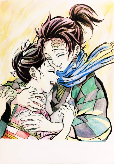 やっと完成しました(^∇^)
#鬼滅の刃
#炭治郎とねずこ
#色鉛筆
#模写 