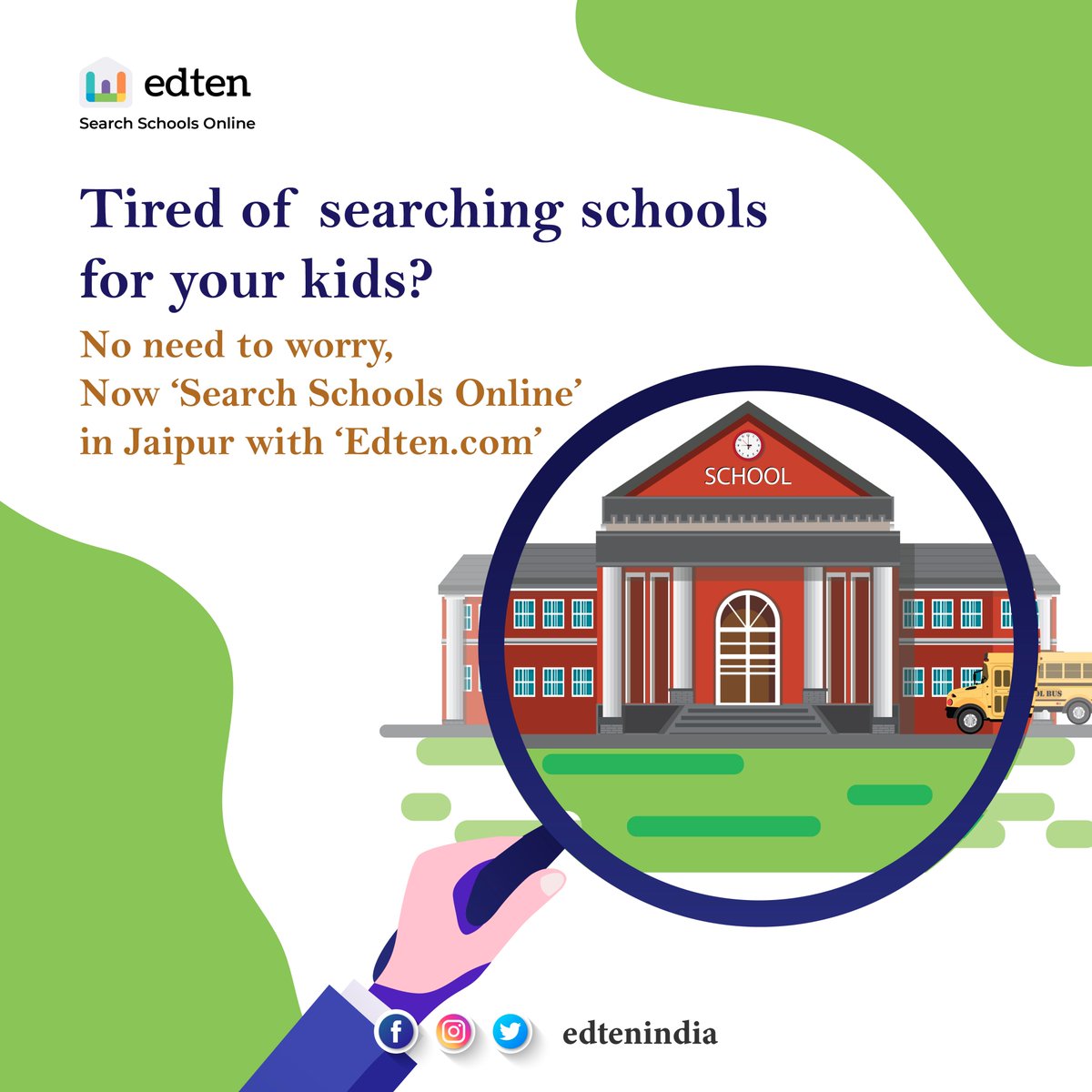 EdtenIndia's tweet photo. Tired of Searching Schools for your kids?
No need to worry,
Now 'Search Schools Online' in Jaipur with Edten.
#searchschoolsonline #schoolsinjaipur #privateschools #englishmediumschools #schools #education #educationproblems #compareschools #kids #India https://t.co/JGUPDo2KAQ