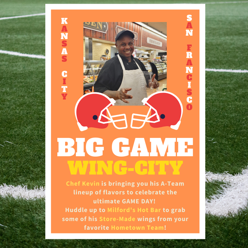 AdamsMarkets's tweet photo. It's GAME DAY! 🏈 🏈 🏈
Stop into Milford today to try Chef Kevin's #WingCity!
He'll be adding new flavors throughout the day!
#BigGame #GameDay #StoreMade #Wings #GameGrub #KevinIsOurQuarterback https://t.co/rCbshOzUvl