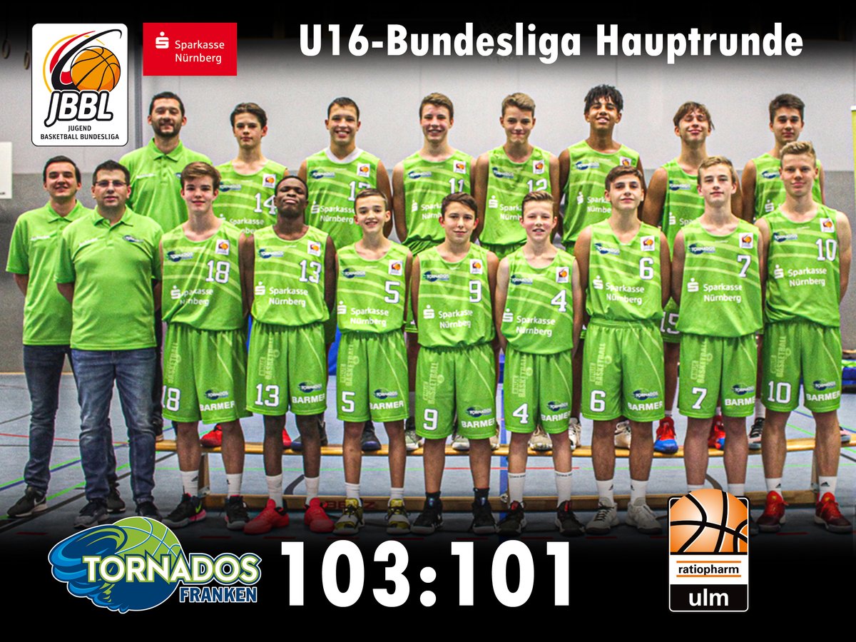 TornadosFranken's tweet photo. 💥🏀In einem großartigen Kampf besiegen die @TornadosFranken🔥 den bis dato ungeschlagenen Tabellenführer @ratiopharmulm mit 103:101 und verbessern sich damit auf Tabellenplatz 2! #jbbl
➡️Scouting: https://t.co/7SI3vD8djP @dieNBBL @NN_Sportler https://t.co/CIiaWqfWro