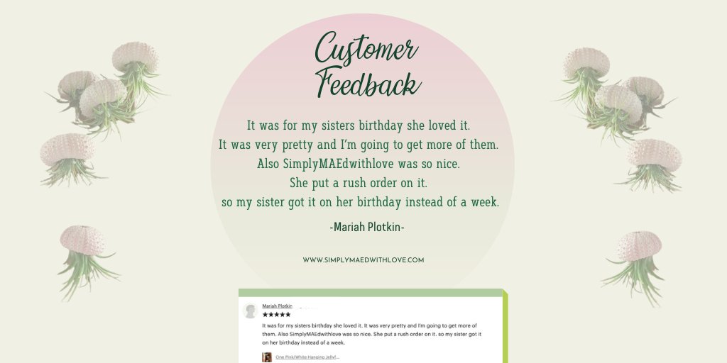 SimplyMAEdwLove's tweet photo. We try our best to be the Best!
Thank you @Mariah Plotkin.
Thank you everyone for believing and choosing us❤️

#positivefeedback #feedbackcustomer #satisfiedcustomer #airplantlovers #airplantscollection #plantlovers #planstathome #plantpeople https://t.co/jfgbpcT1X0