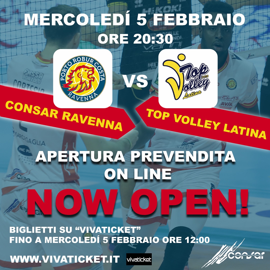 BIGLIETTI ONLINE per il match Consar Ravenna 🆚 Top Volley Latina disponibili su "Vivaticket" fino a mercoledì 5 febbraio ore 12.00‼️🦁🎟
#nowopen #vivaticket #consarravenna #avantileoni #superlega #volley #volleyball #ravennalatina