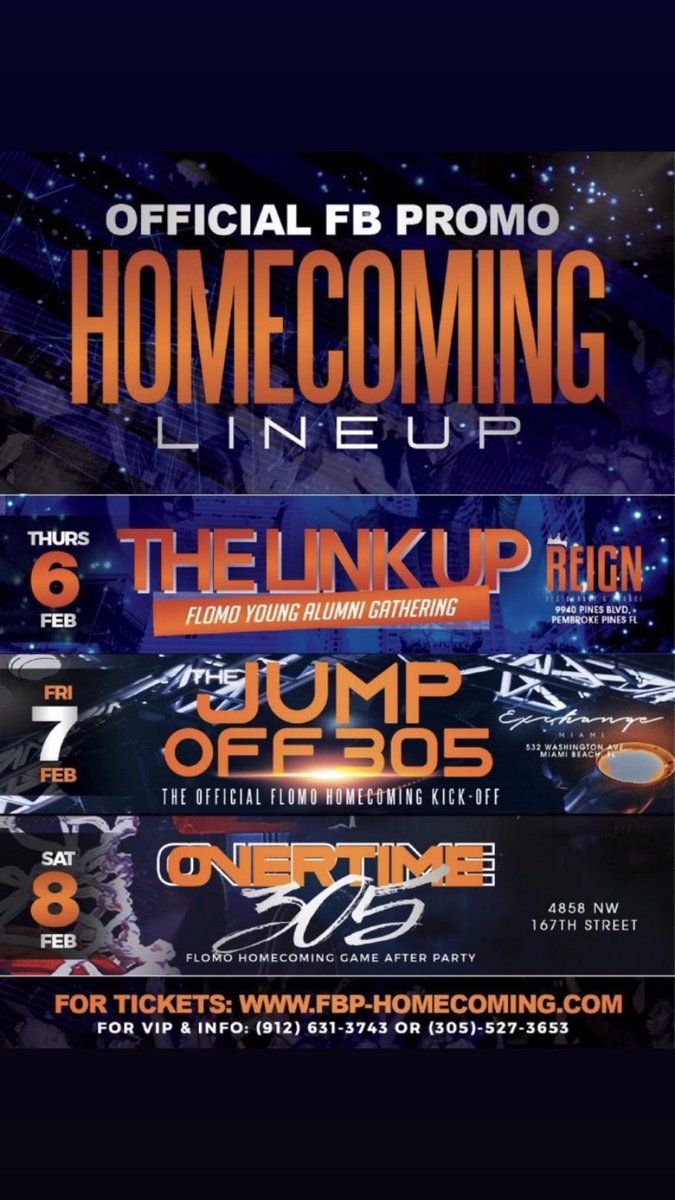 _princessKS's tweet photo. #FBPHOMECOMING

The 6 Annual Flomo Homecoming Line Up 🔥🔥

Thursday- RecessMiami
The Official Young Alumni Link Up

Friday- #JumpOff305
The Official Step Show After Party

Saturday- #Overtime305
The Official Tailgate and Basketball Game After Party

Tickets On Sale Now‼️ https://t.co/k443zScJbn